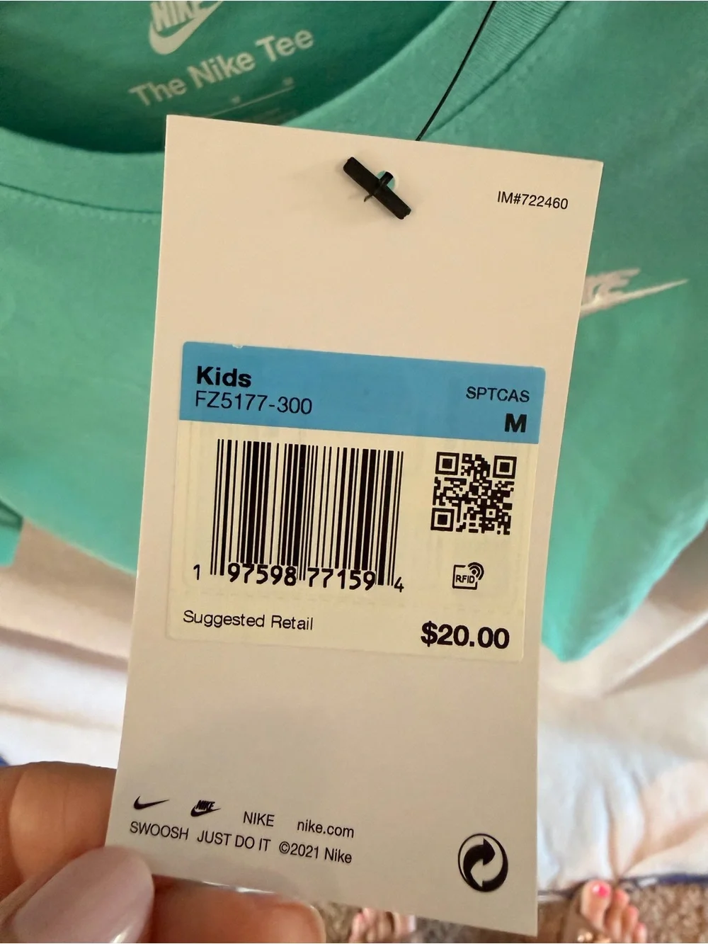 Nike Youth Short Sleeve Tee - Aqua with White Swoosh